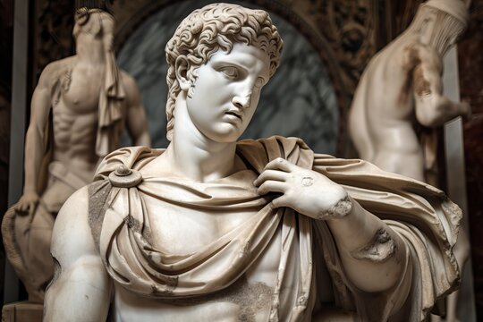 Male classic roman statue in marble, generative ai