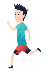 Fototapeta na wymiar Son running or jogging marathon. Active and healthy lifestyle. People participate in sportive activity. Cartoon isolated vector illustration scene