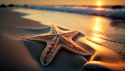 Fototapeta na wymiar Starfish at the Beach, Generative AI