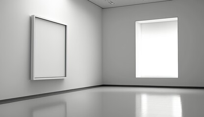 White blank frame with copy space in an empty room. Generative AI illustration.