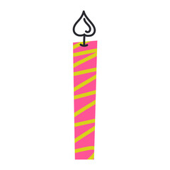 Birthday Candle. Pink candle for a holiday in Scandinavian style. Hand draw Vector illustration