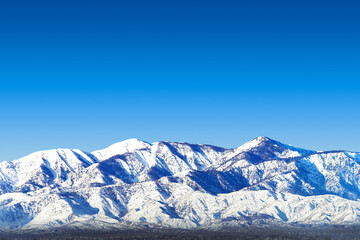 Heavy snow on Southern California's San Gabriel Mountains as seen from the Mojave Desert