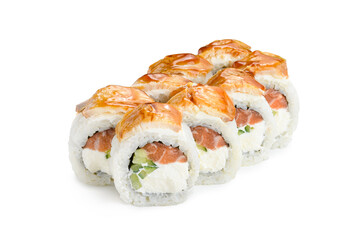 Portion of sushi (rolls) on a white background. Japanese food