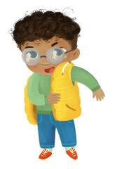 cartoon child kid boy taking off or putting on autumn clothes by him self childhood illustration for kids