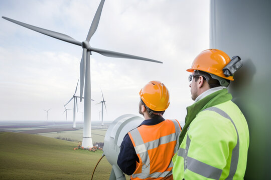 Generative ai maintenance engineer team working in wind turbine farm