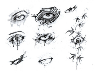 Eye, doodle black ink drawing