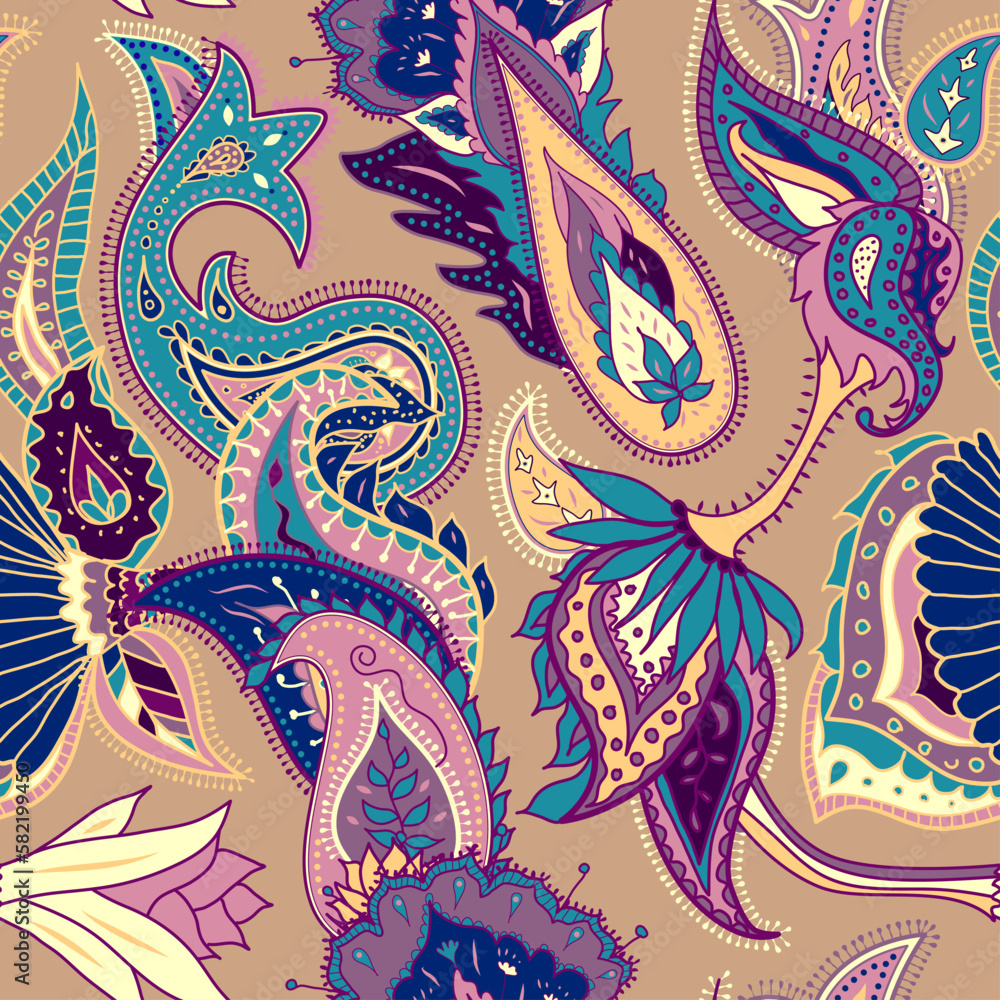 Poster seamless pattern. beige paisley pattern background.. vector image.