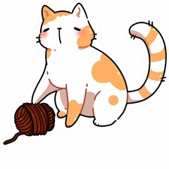 A small kitten plays with a ball of thread. Cute and funny kitten. Anyone who loves to knit knows how cats love to help)))