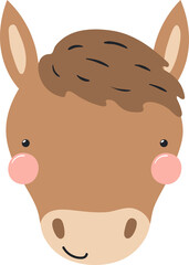 Cute funny baby horse face cartoon character illustration. Hand drawn Scandinavian style flat design, isolated PNG. Wildlife, nature, kids print element