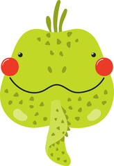 Cute funny baby iguana face cartoon character illustration. Hand drawn Scandinavian style flat design, isolated PNG. Wildlife, nature, kids print element
