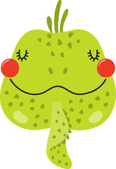 Cute funny baby iguana face cartoon character illustration. Hand drawn Scandinavian style flat design, isolated PNG. Wildlife, nature, kids print element