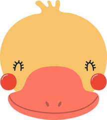 Cute funny baby duck face cartoon character illustration. Hand drawn Scandinavian style flat design, isolated PNG. Wildlife, nature, kids print element