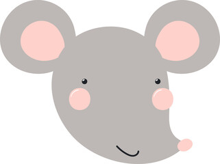 Cute funny baby mouse face cartoon character illustration. Hand drawn Scandinavian style flat design, isolated PNG. Wildlife, nature, kids print element