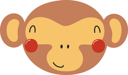 Cute funny baby monkey face cartoon character illustration. Hand drawn Scandinavian style flat design, isolated PNG. Wildlife, nature, kids print element