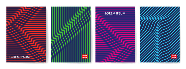 Set of Colorful Optical Art Design Covers. Vector 3d Geometric Illustration.