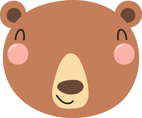 Cute funny baby bear face cartoon character illustration. Hand drawn Scandinavian style flat design, isolated PNG. Wildlife, nature, kids print element