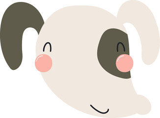 Cute funny baby dog face cartoon character illustration. Hand drawn Scandinavian style flat design, isolated PNG. Wildlife, nature, kids print element