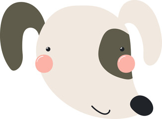 Cute funny baby dog face cartoon character illustration. Hand drawn Scandinavian style flat design, isolated PNG. Wildlife, nature, kids print element