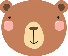 Cute funny baby bear face cartoon character illustration. Hand drawn Scandinavian style flat design, isolated PNG. Wildlife, nature, kids print element