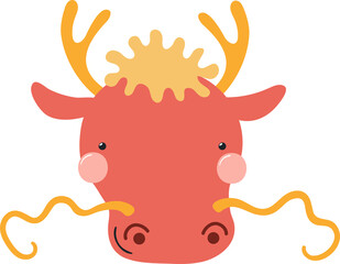 Cute funny baby dragon face cartoon character illustration. Hand drawn Scandinavian style flat design, isolated PNG. Wildlife, nature, kids print element