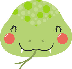 Cute funny baby snake face cartoon character illustration. Hand drawn Scandinavian style flat design, isolated PNG. Wildlife, nature, kids print element
