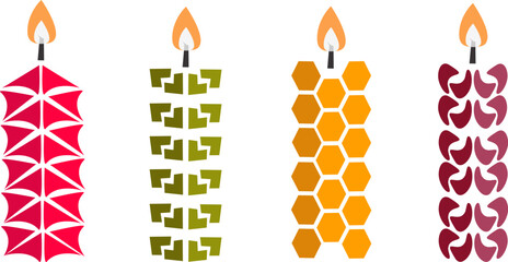 vector illustration set of colored stylized festive candles