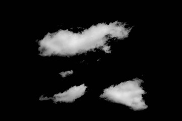 White cloud on a black background. Little clouds. Black and white atmospheric template