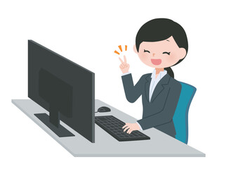 デスクワークの女性　スーツ