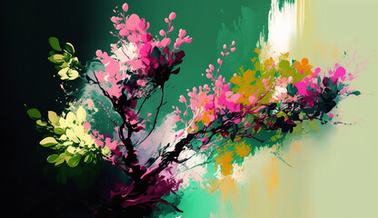 Abstract Spring floral painting-like illustration. Generative AI art
