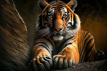 tiger on a black background, generative ai