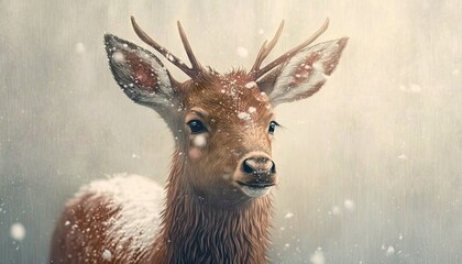 Cute Fluffy Animal Reindeer Enjoying the Snow in the Wild - An Animated Illustration of Nature Perfect for Christmas: Generative AI