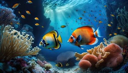 Obraz na płótnie Canvas Exploring Nature's Splendid Underwater Reef: A Colorful World of Corals, Tropical Fish, and Ocean Life. Generative AI