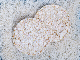 Round puffed crispy rice cakes. Low calorie food for diet.