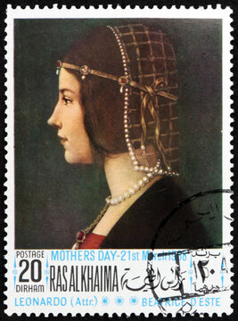 Postage stamp Ras al-Khaimah 1968 Beatrice D'Este, Leonardo da V