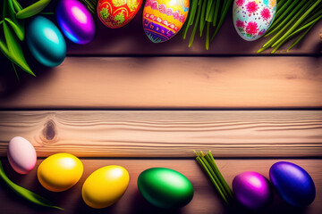 easter eggs on wooden background