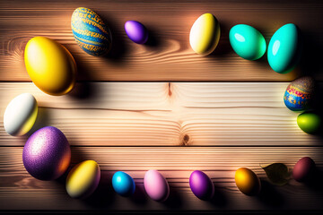 easter eggs on wooden background