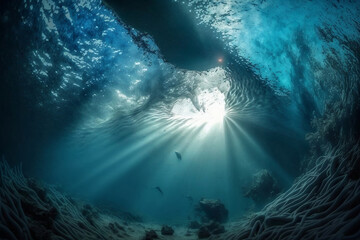 Fototapeta na wymiar Sea or ocean underwater deep nature background, generative ai