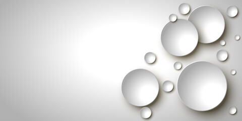 Abstract white background with 3D circles pattern, interesting white grey vector background illustration.	

