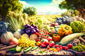 Abundant harvest of fresh fruits and vegetables from local farms and gardens