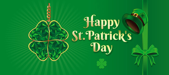 Happy St. Patricks Day. Festive banner with a congratulatory inscription on a green background for St. Patricks Day. Vector illustration