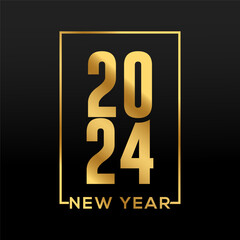 Happy new year 2024 gold text effect banner design template