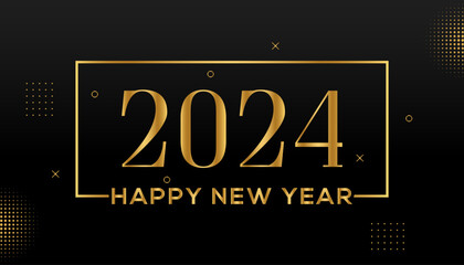 Happy new year 2024 gold text effect banner design template