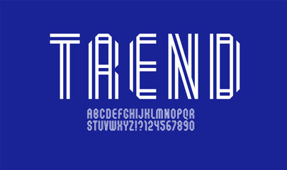 Font alphabet from the dual white line, letters and numbers made in two parallel paper ribbon, vector illustration 10EPS