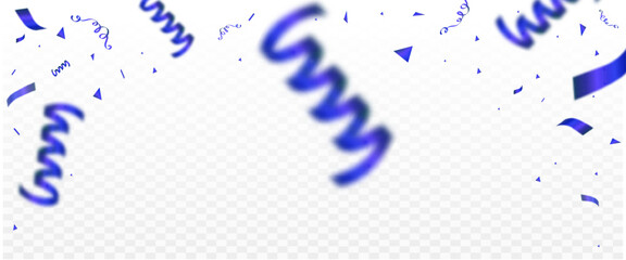 Blue confetti ribbons on white background. Celebration background party decoration frame vector template