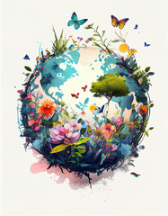 Earth Day Illustration of Earth Logo Colorful Artistic Nature. Generative AI