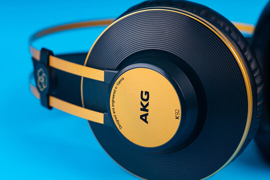headphones AKG on blue background