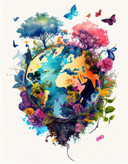 Earth Day Illustration of Earth Logo Colorful Artistic Nature. Generative AI