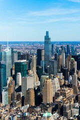 Fototapeta na wymiar Vertical shot of the beautiful New York skyline on a clear day