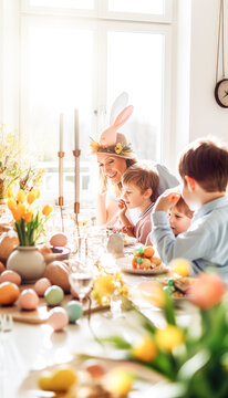 Happy Easter holiday concept in a festive springtime image of family fun