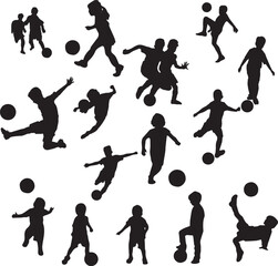silhouette of children football soccer  player